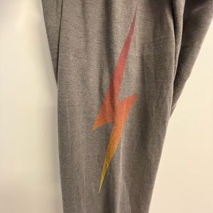 Aviator Nation Grey Sweats With Red/Orange/Yellow Bolt Large